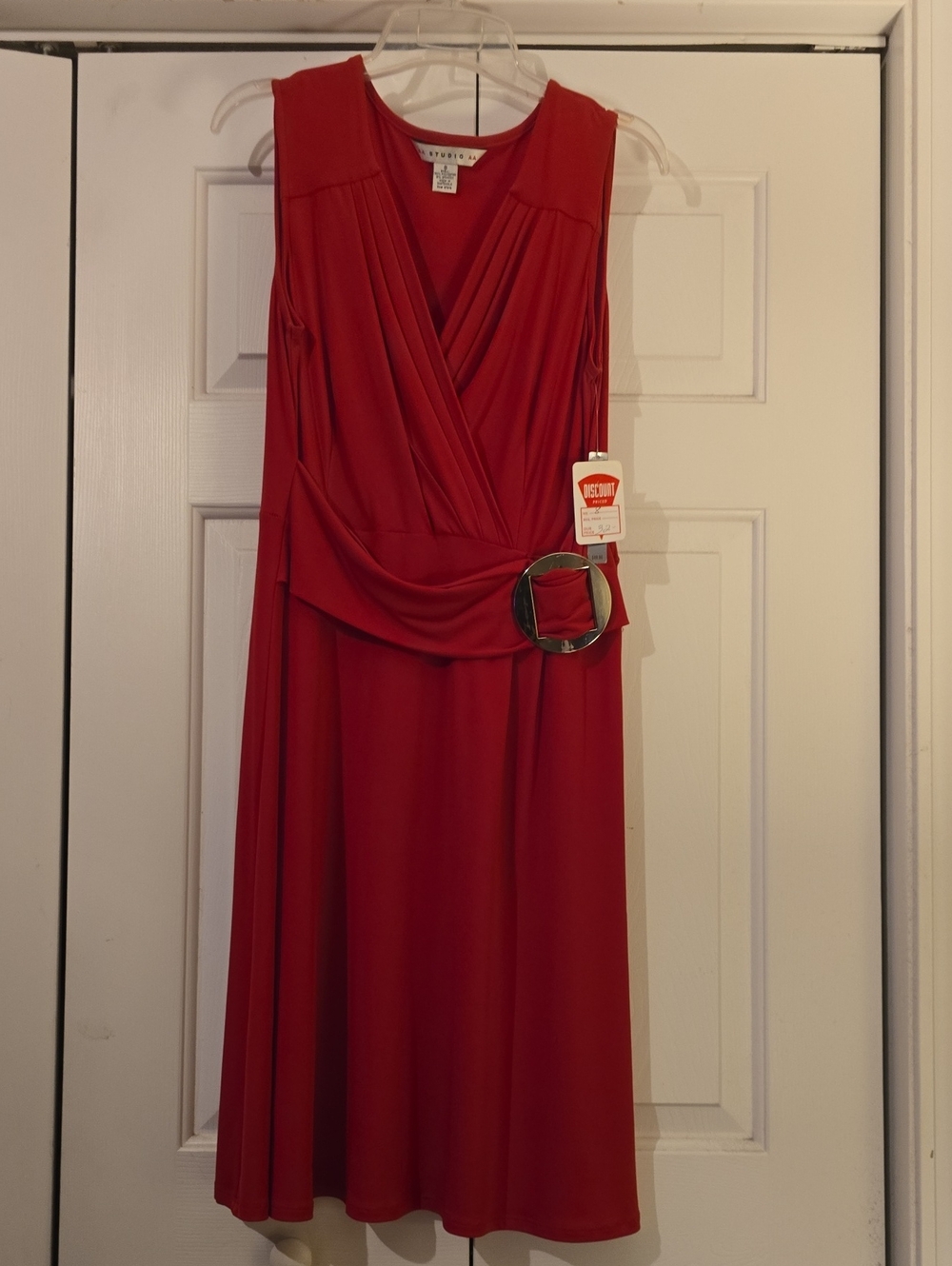AA Studio AA Red Sleeveless Faux-Wrap Dress with Decorative Buckle